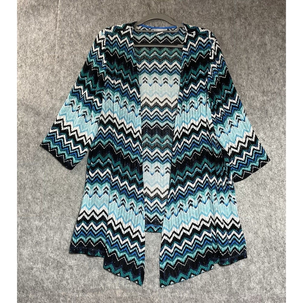 Catherines Sweater Womens Plus 0X 14/16W Blue Chevron Lightweight Duster Boho